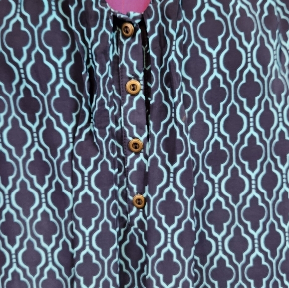 41 Hawthorn‎ Astrid Tie Neck Navy Teal Moroccan Print Sleeveless Top Small - Picture 3 of 8